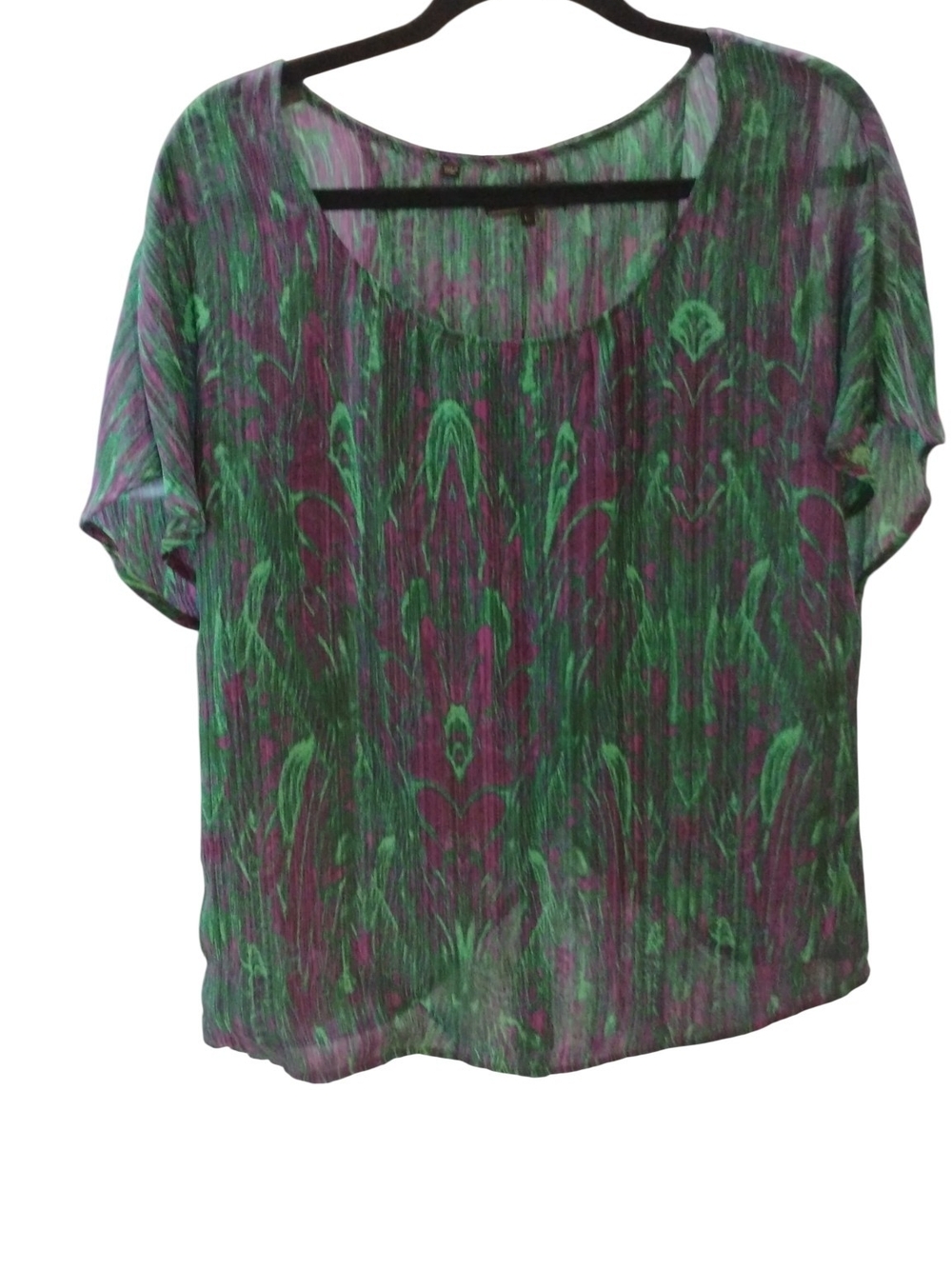 Guess Green and Purple Scoop Neck Short Sleeve Blouse Size L